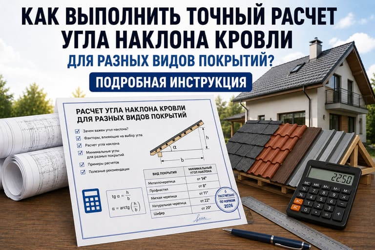 Как выполнить точный расчет угла наклона кровли для разных видов покрытий?