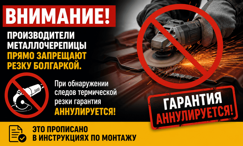 Внимание Производители металлочерепицы прямо запрещают резку болгаркой. 1