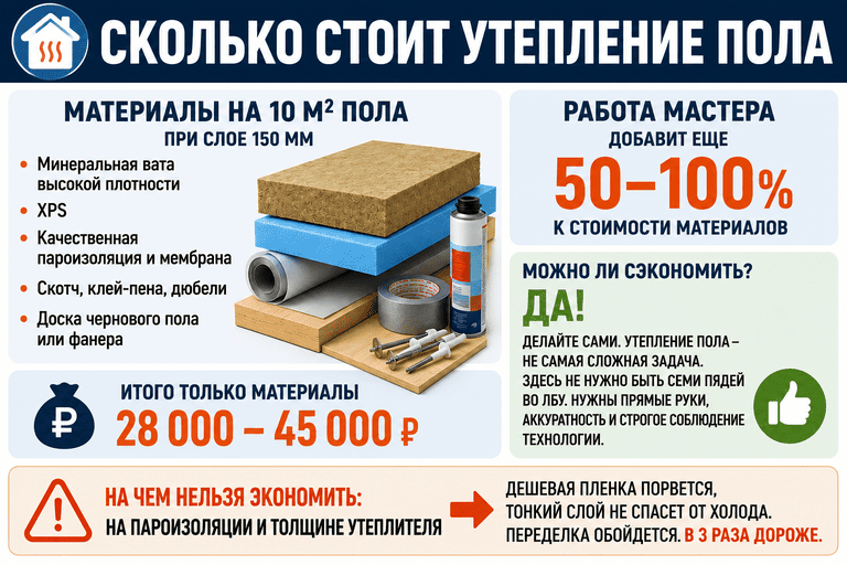 Стоимость утепления пола материалы и работа
