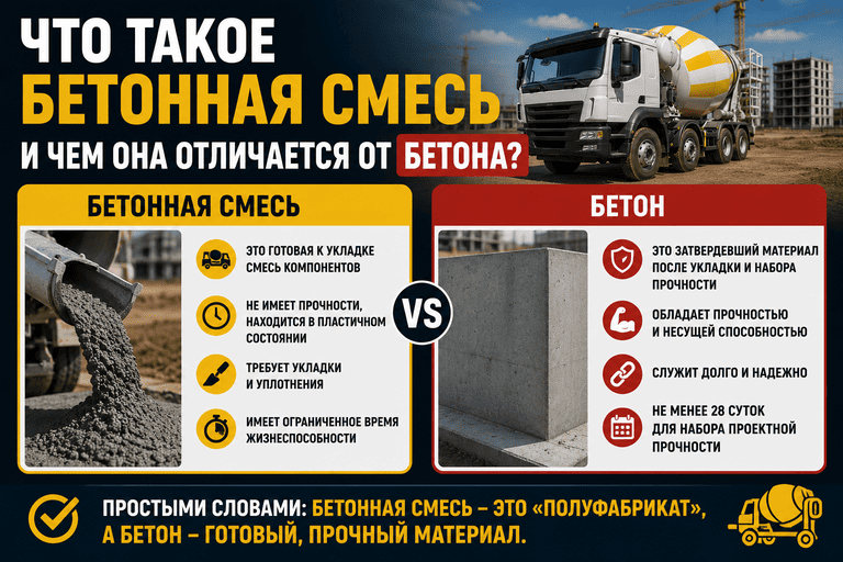 Что такое бетонная смесь и чем она отличается от бетона